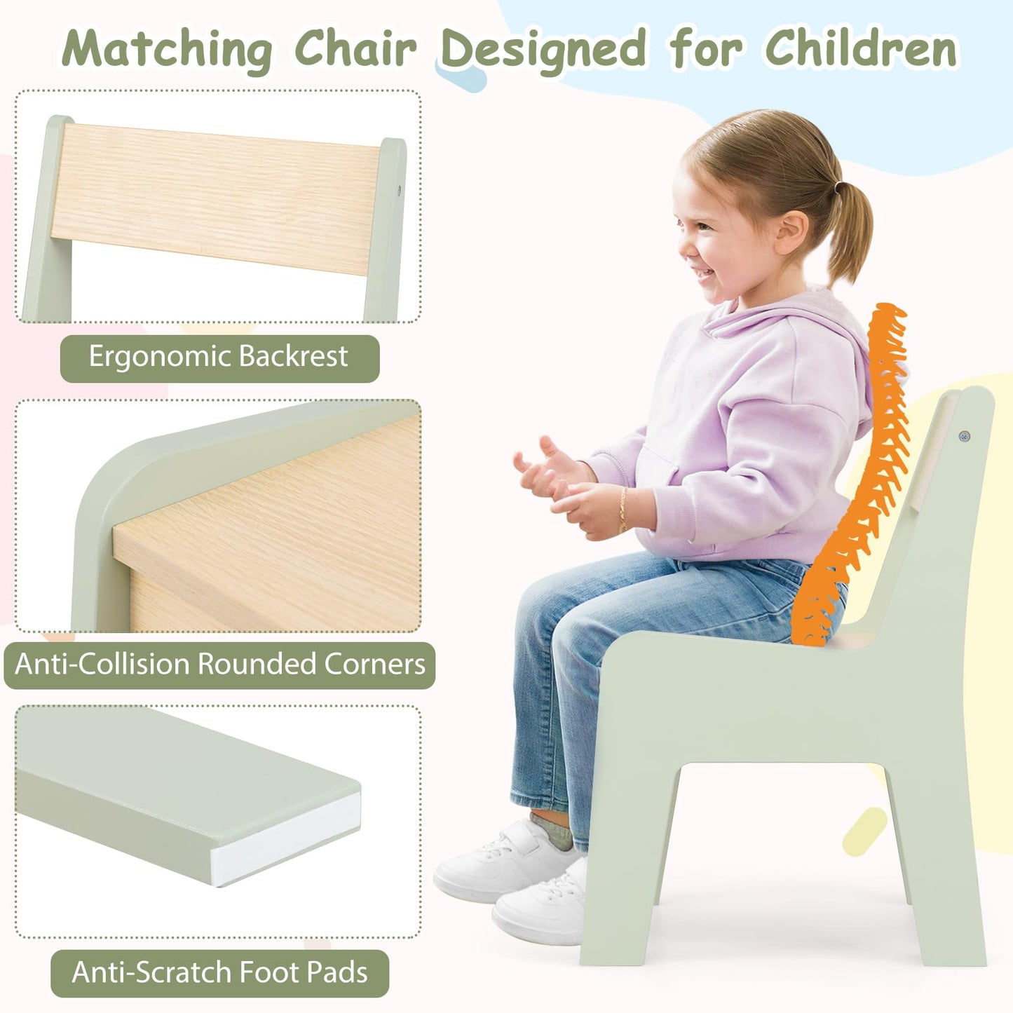 Giantex Kids Table and Chair Set Wooden Children Table with Reversible Blackboard Tabletop