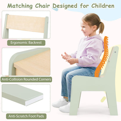 Giantex Kids Table and Chair Set Wooden Children Table with Reversible Blackboard Tabletop