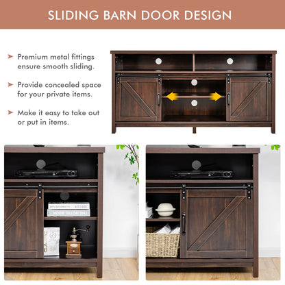 Sliding Barn Door Farmhouse Flat Screen Console for 65 Inch TVs