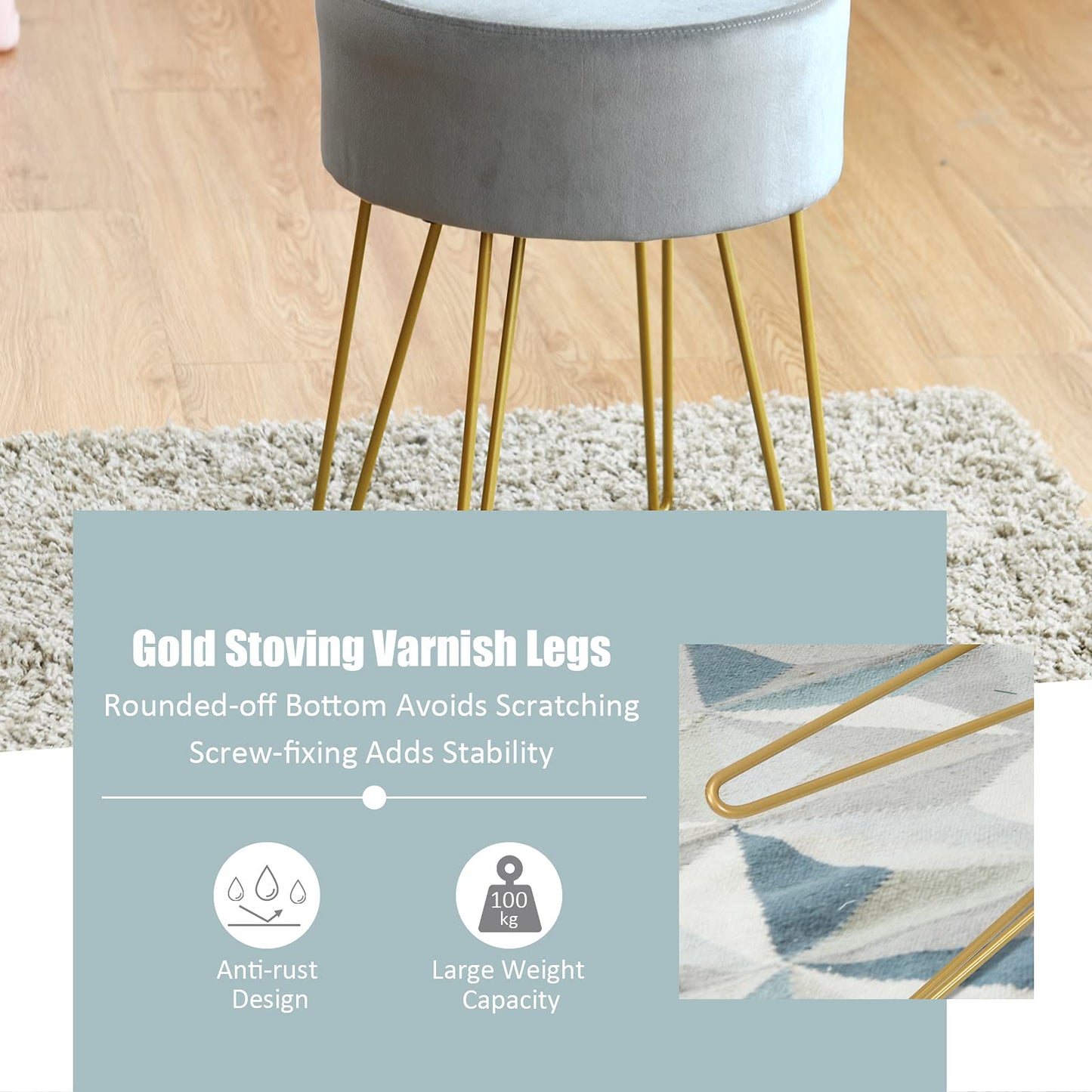 Round Velvet Stool with Hairpin Legs