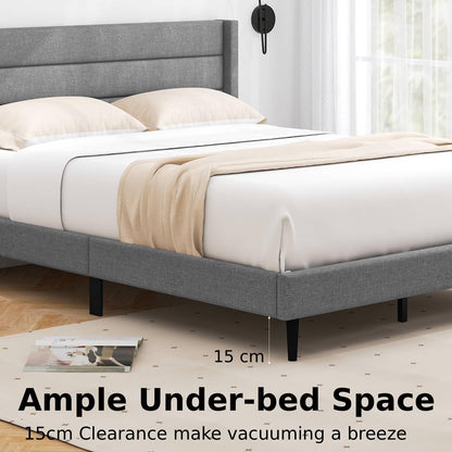 Single/Double Size Bed Frame with Wingback Headboard and Wooden Slats Support