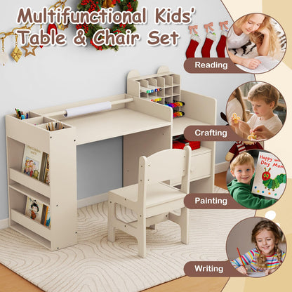 Kids Art Table and Chair Set with Removable Paper Roll Holder