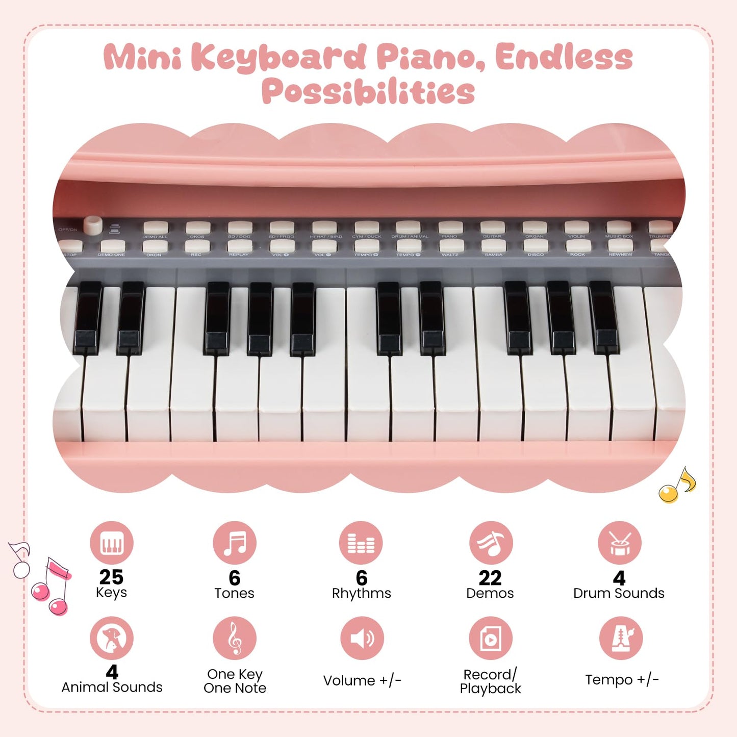 25 Keys Mini Keyboard Piano with Stool and Music Stand for 3+ Kids
