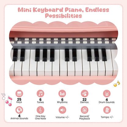25 Keys Mini Keyboard Piano with Stool and Music Stand for 3+ Kids