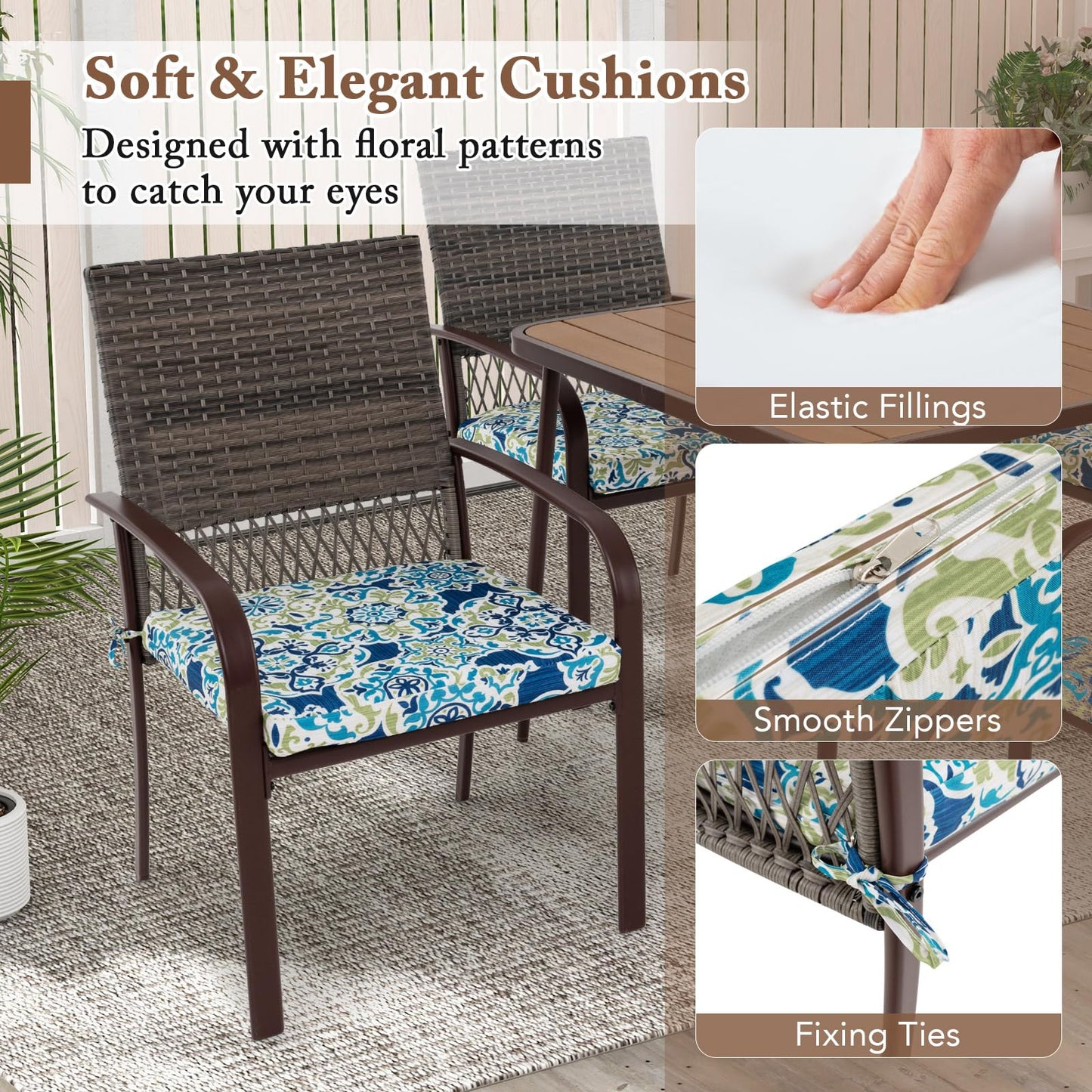 Square Garden Table with 4 Rattan Armchairs
