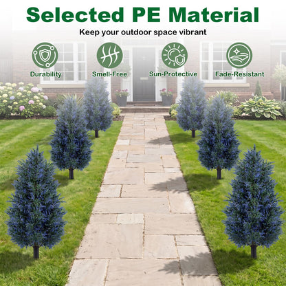 Set of 2 Artificial Topiary Ball Trees, Faux Shrub Bushes with Ground Spikes