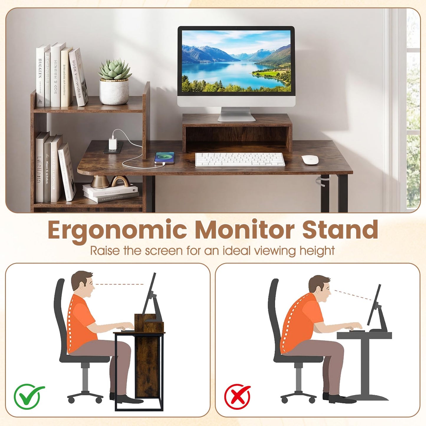 Computer Desk with Storage Shelves, 110CM PC Laptop Table Writing Workstation