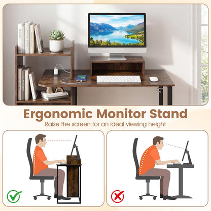 Computer Desk with Storage Shelves, 110CM PC Laptop Table Writing Workstation