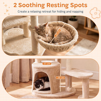 Cat Tree, 149cm Tall Cats Tower with Perches, Plush Condo, Cozy Basket