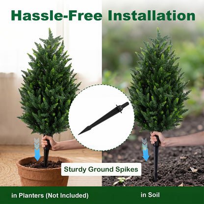 Set of 2 Artificial Topiary Ball Trees, Faux Shrub Bushes