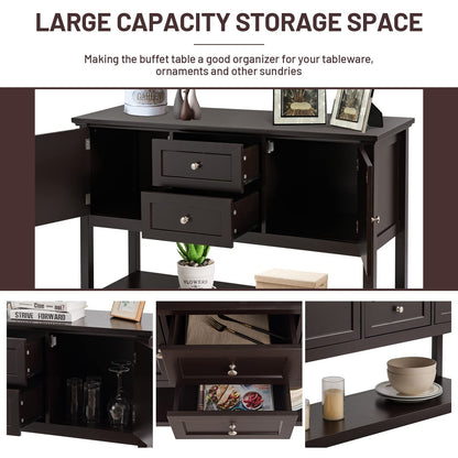Wooden Buffet Table with Spacious Tabletop and Large Storage Rack