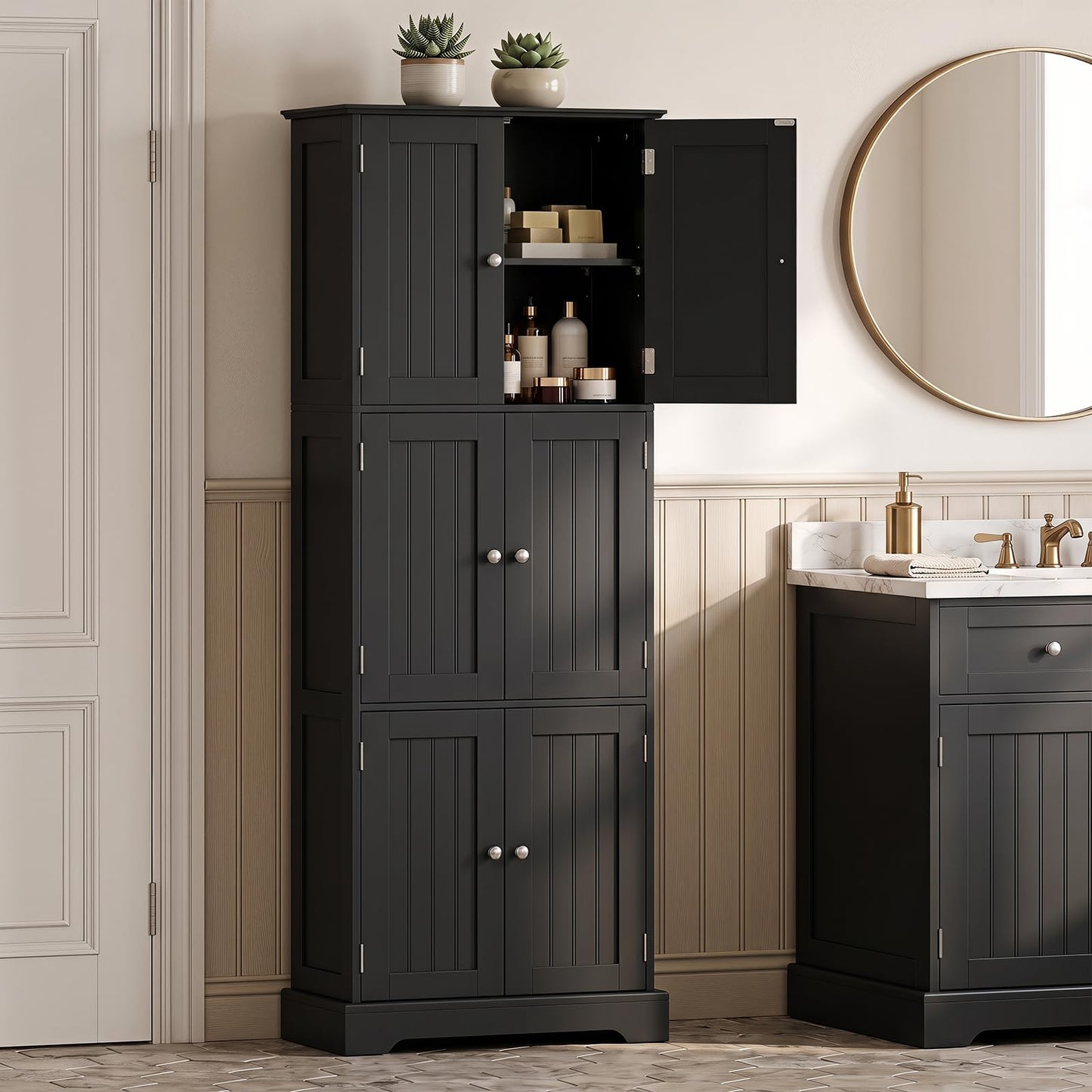 Tall Kitchen Cupboard, 6-Tier Storage Cabinet with 6 Doors