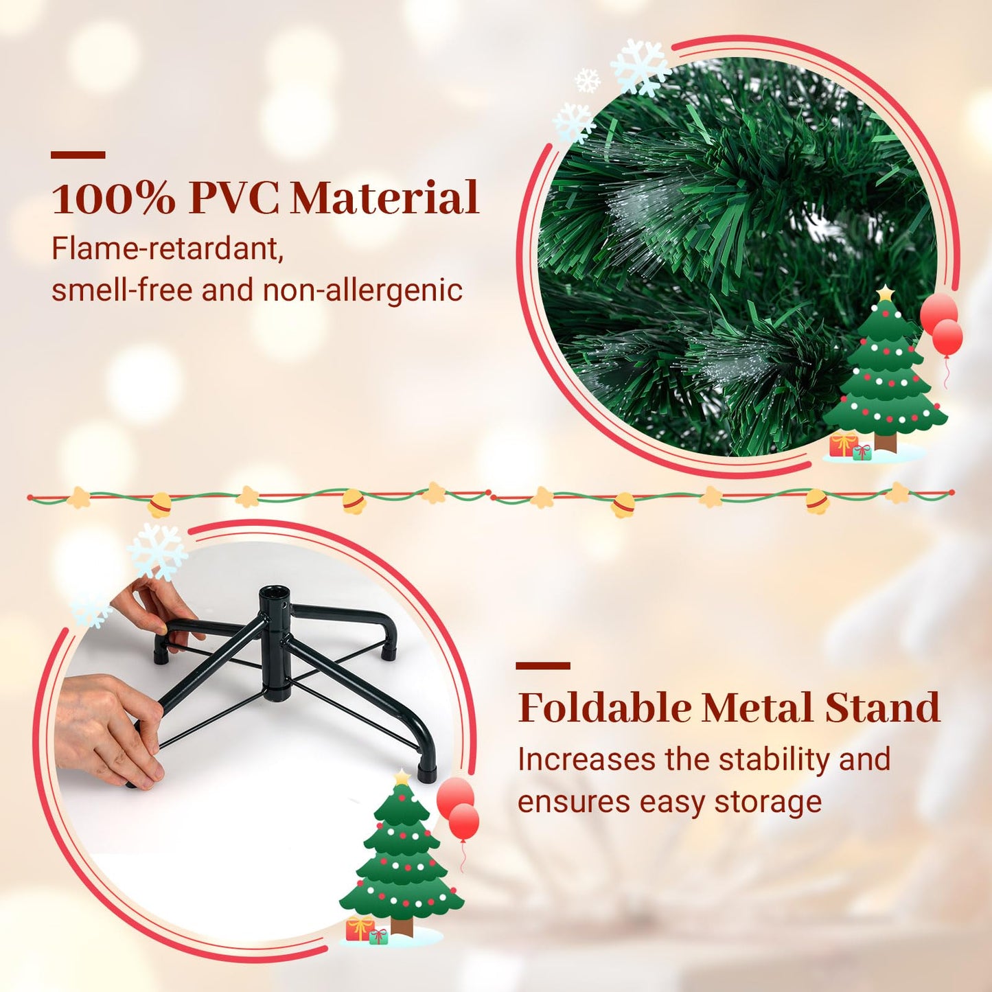 120/150 cm Fiber Optic Christmas Tree Artificial Pre-lit Xmas Tree with 8 Lighting Modes