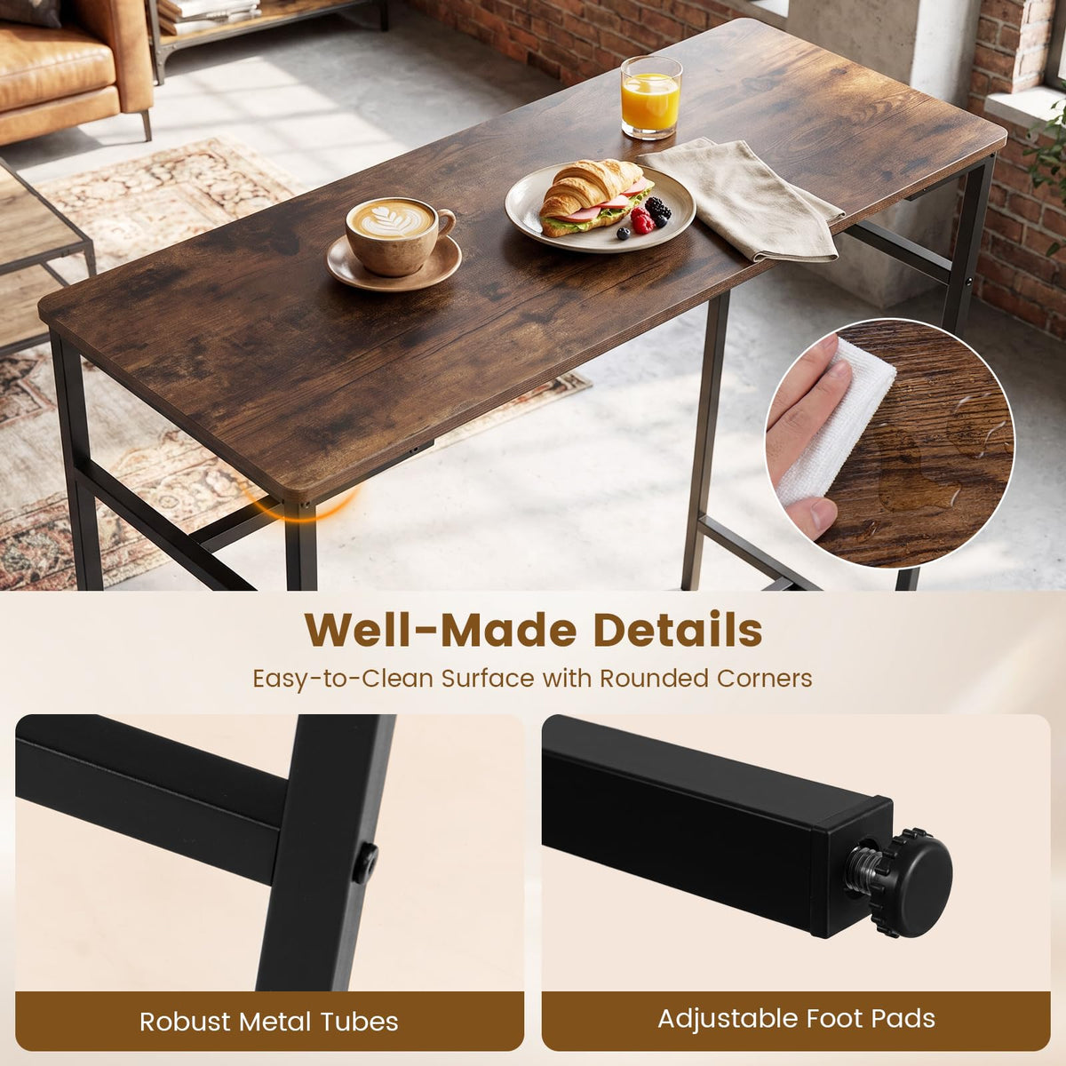 100cm Industrial Bar Table with Footrest