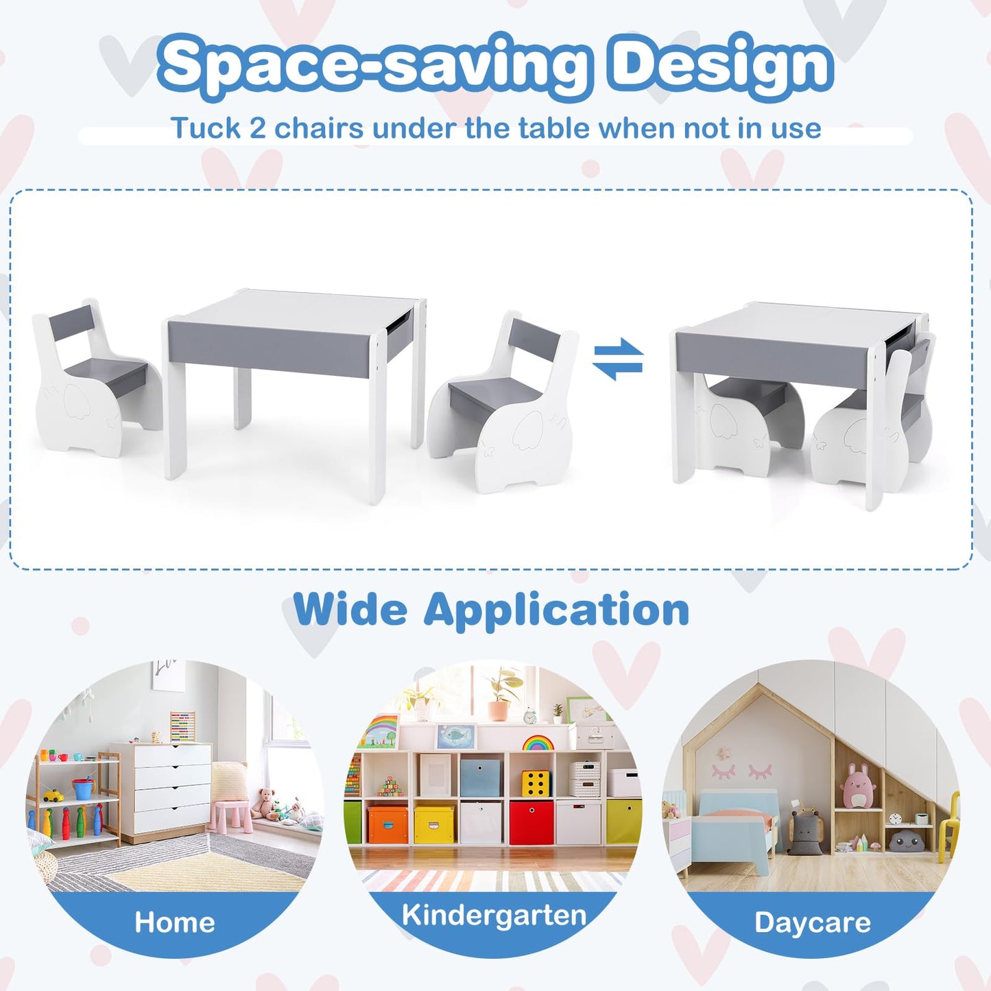 Wooden Kids Table and Chair Set with Hidden Storage