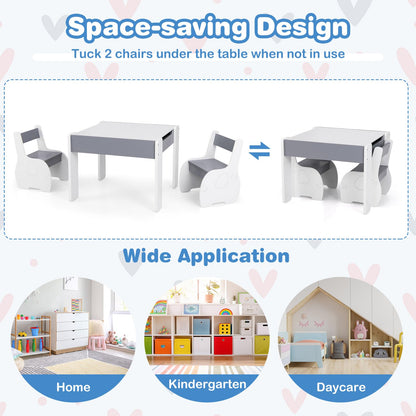 Wooden Kids Table and Chair Set with Hidden Storage