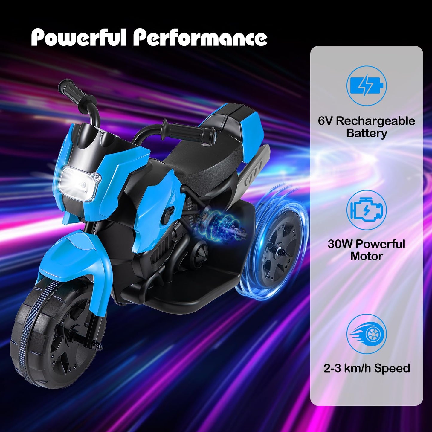 6V Kids 3-Wheel Ride on Motorbike with LED Headlight for Boys Girls Aged 37-72 Months