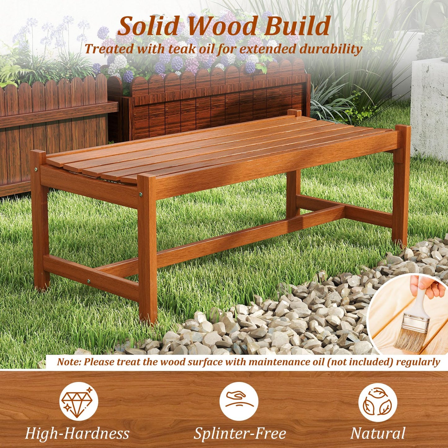 Wooden Garden Bench, 2 Seater Outdoor Bench with Slatted Curved Seat