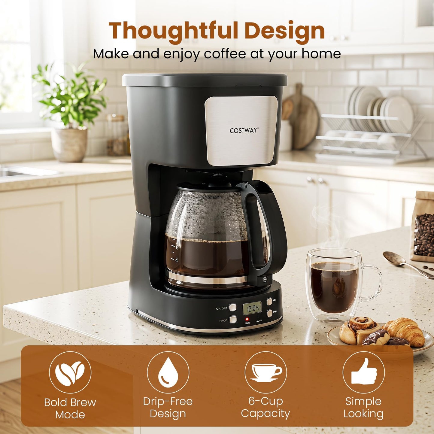 1.5L Filter Coffee Machine, Drip Coffee Maker with Reusable Filter