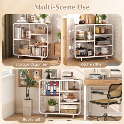 5-Tier Bookshelf, Metal Frame Open Book Shelf, Natural