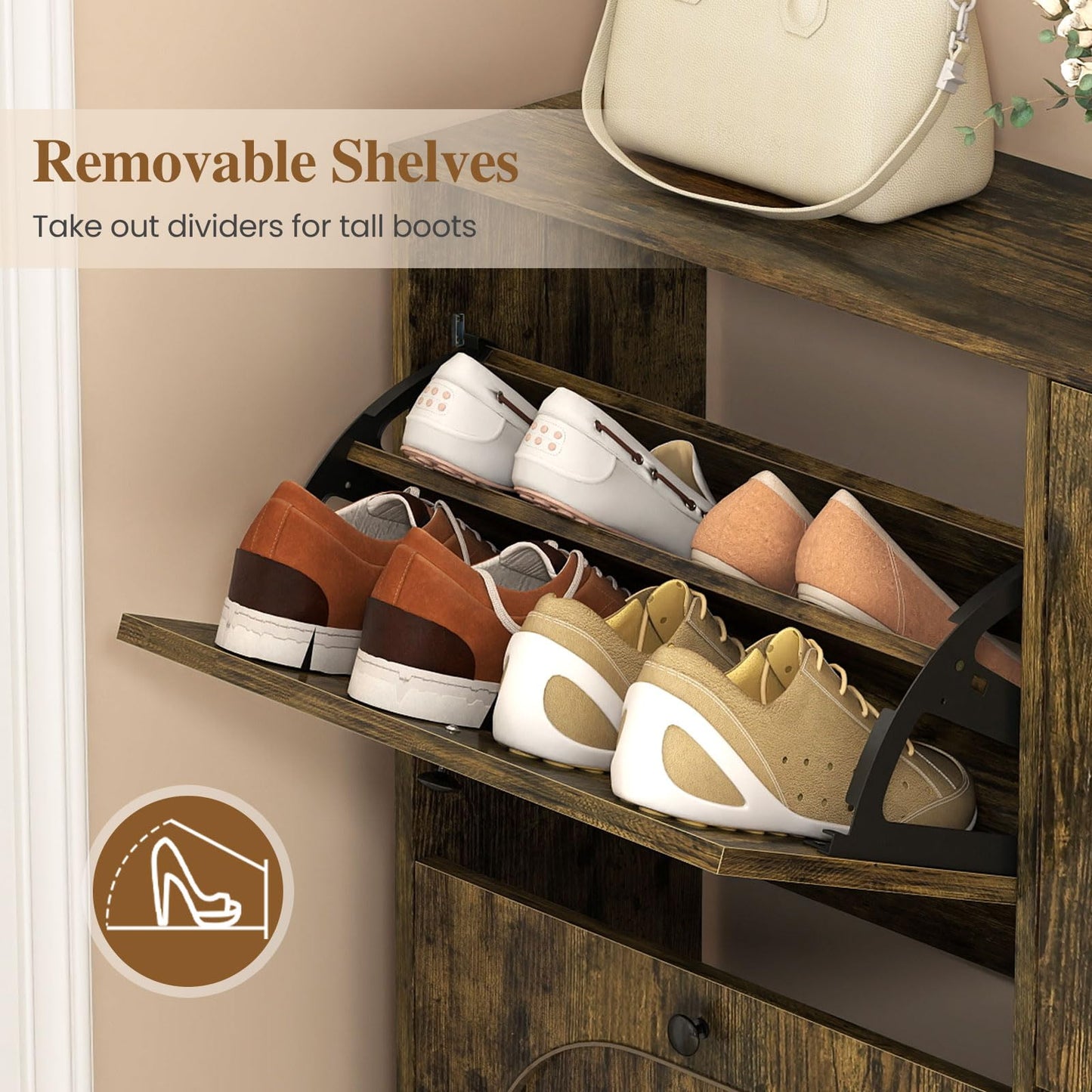 Narrow Shoe Cabinet with 4 Flip Drawers