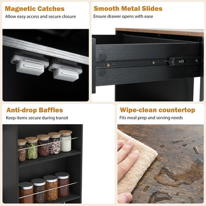 Kitchen Storage Trolley, Rolling Serving Island Cart with Towel Bar