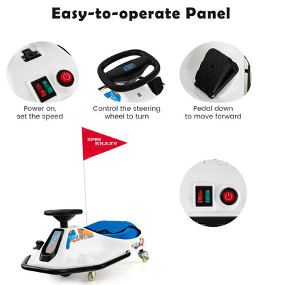 Electric Drifting Go Kart for Kids with 360° Spin Wireless Connection and USB