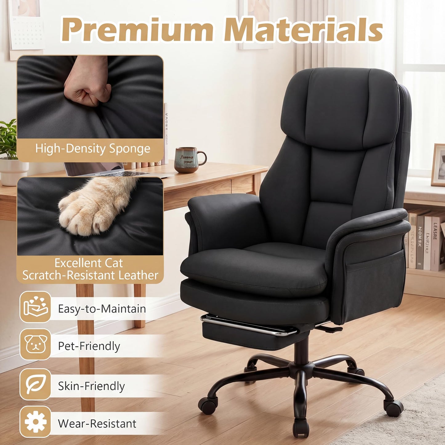 Ergonomic Cross Legged Office Chair with Retractable Footrest Adjustable Armrests for Home Office