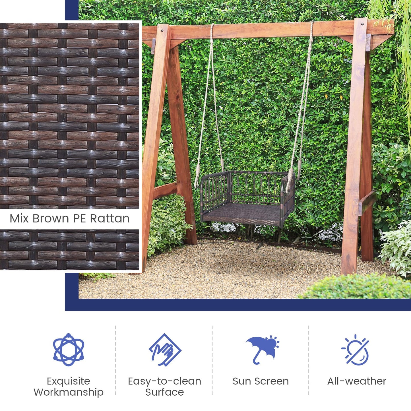 Patio Porch Swing Chair with Back and Seat Cushion for Patio Balcony Backyard
