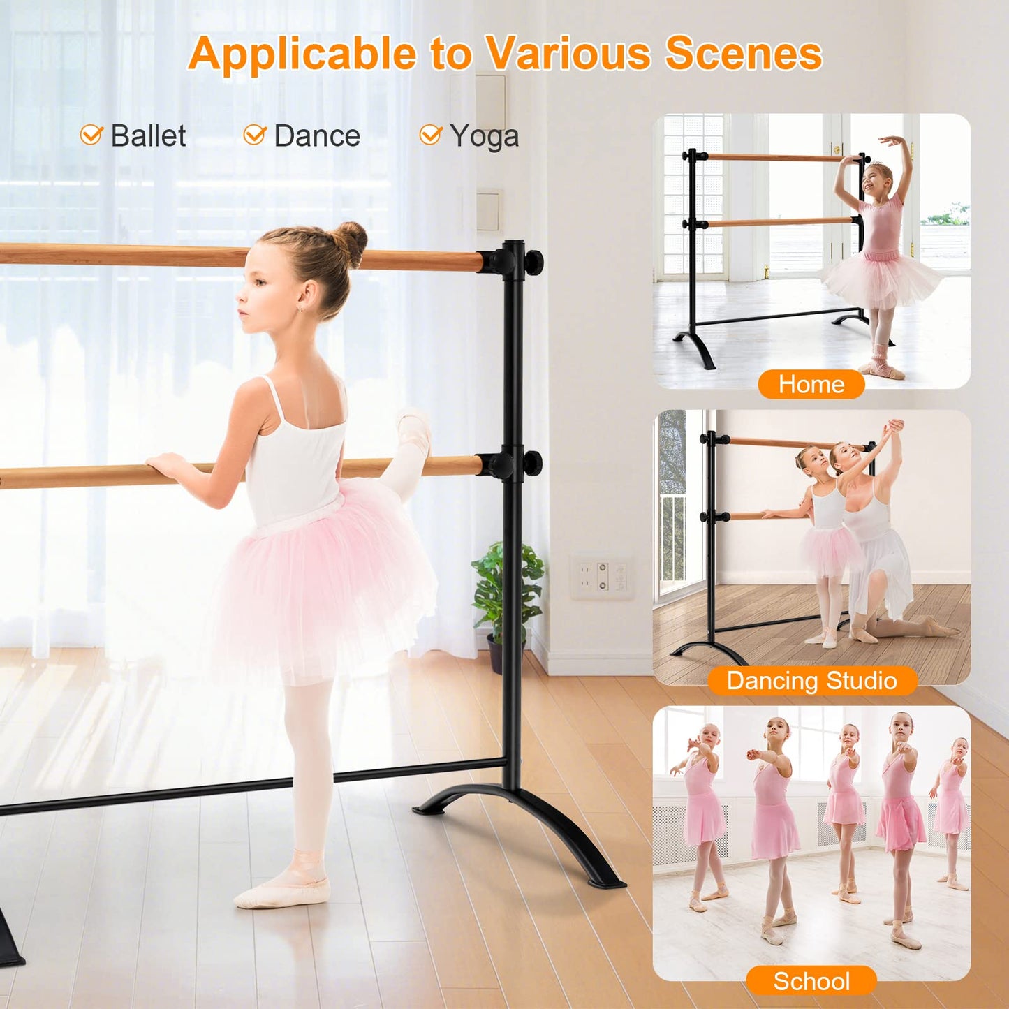 4 Feet Freestanding Ballet Barre with Height Adjustable