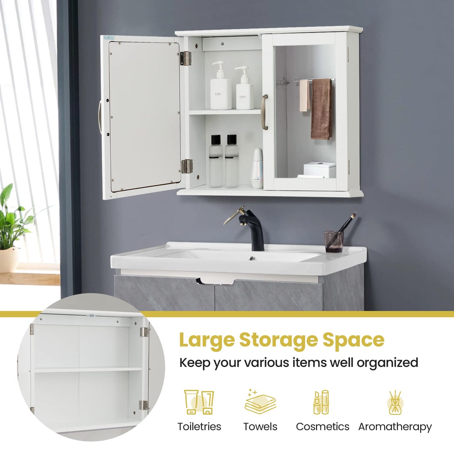 Wall-mounted Bathroom Mirror Cabinet for Bathroom Living Room