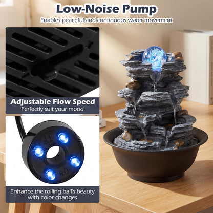 Indoor Water Fountain, Tabletop Indoor Water Feature with Rolling Crystal Ball