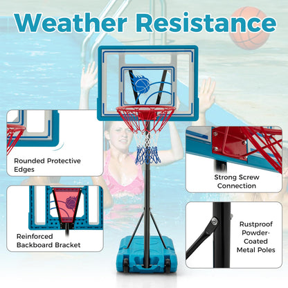 Swimming Pool Basketball Hoop 3.8-4.4FT Height Adjustable Poolside Basketball Goal System with Wheels and Fillable Base