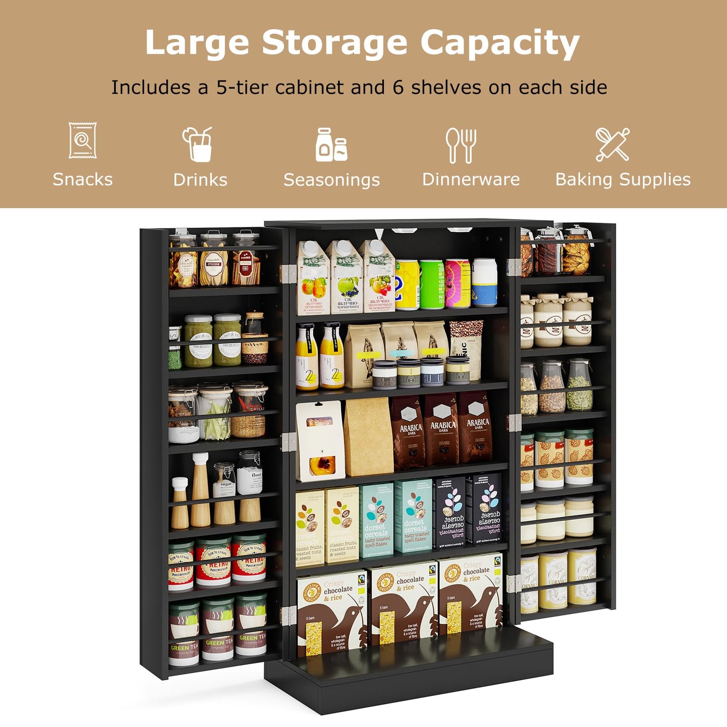 104cm Tall Kitchen Pantry Storage Cabinet with Doors and Adjustable Shelves