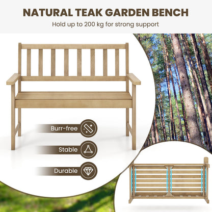 Outdoor Teak Wood Garden Bench with Backrest and Armrests