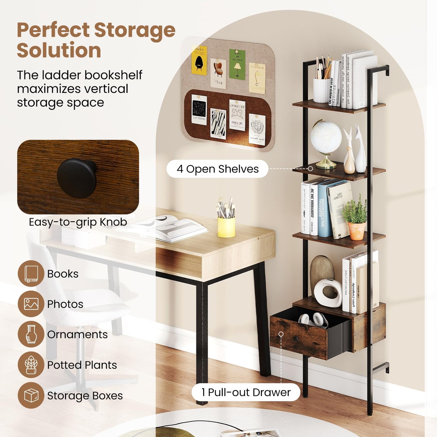 Industrial Tall Narrow Wall Bookshelf Open Display Rack
