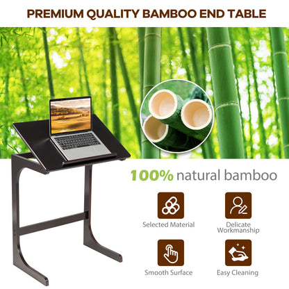 C-Shaped Bamboo Side Table with 7 Adjustable Angles