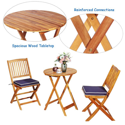 3 Piece Folding Patio Bistro Set with Cushions
