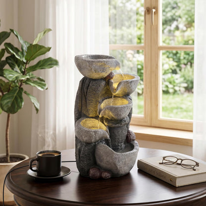 GiantexUK 5-Tier Outdoor Water Fountain, Cascading Waterfall Feature