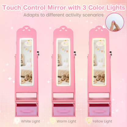 Swivel Kids Jewelry Cabinet with Full-Length Mirror and Lights