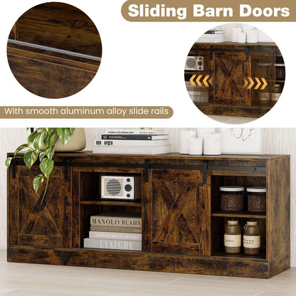 Entertainment Center with Sliding Barn Doors and Adjustable Shelves