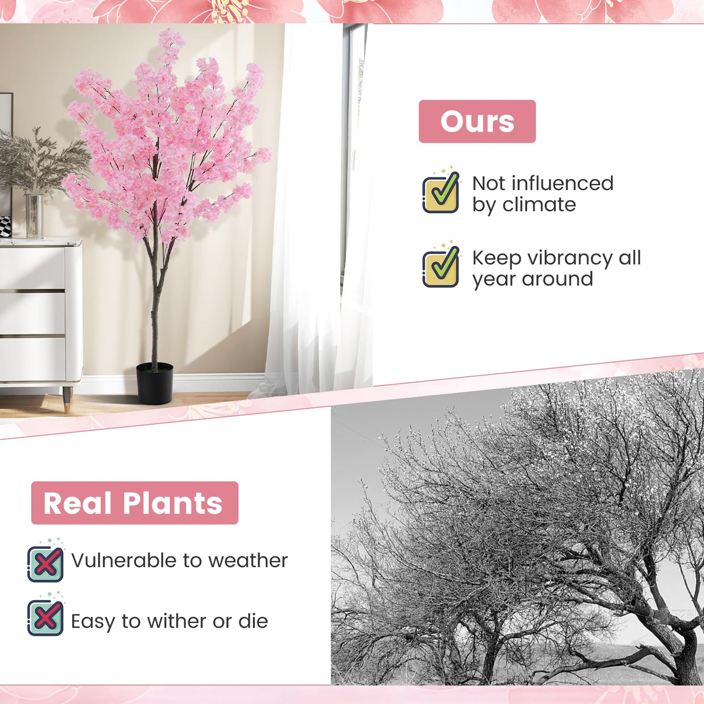 190cm Tall Artificial Cherry Blossom Tree