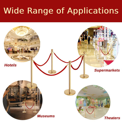 4 Pack Queue Barrier Posts, Stainless Steel Gold Round Top Security Stanchion Rope Divider