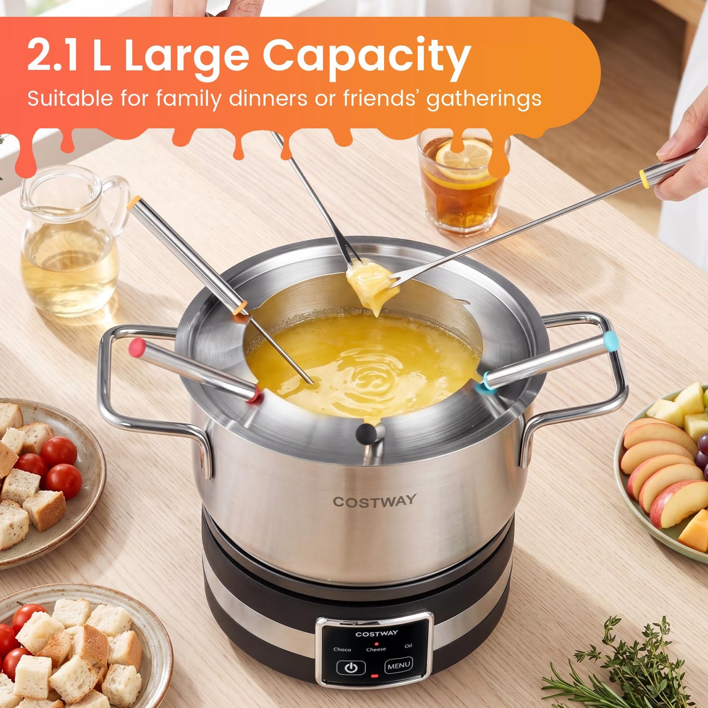 Electric Fondue Pot Set 1200W Fondue Maker with Removable Stainless Steel Pot
