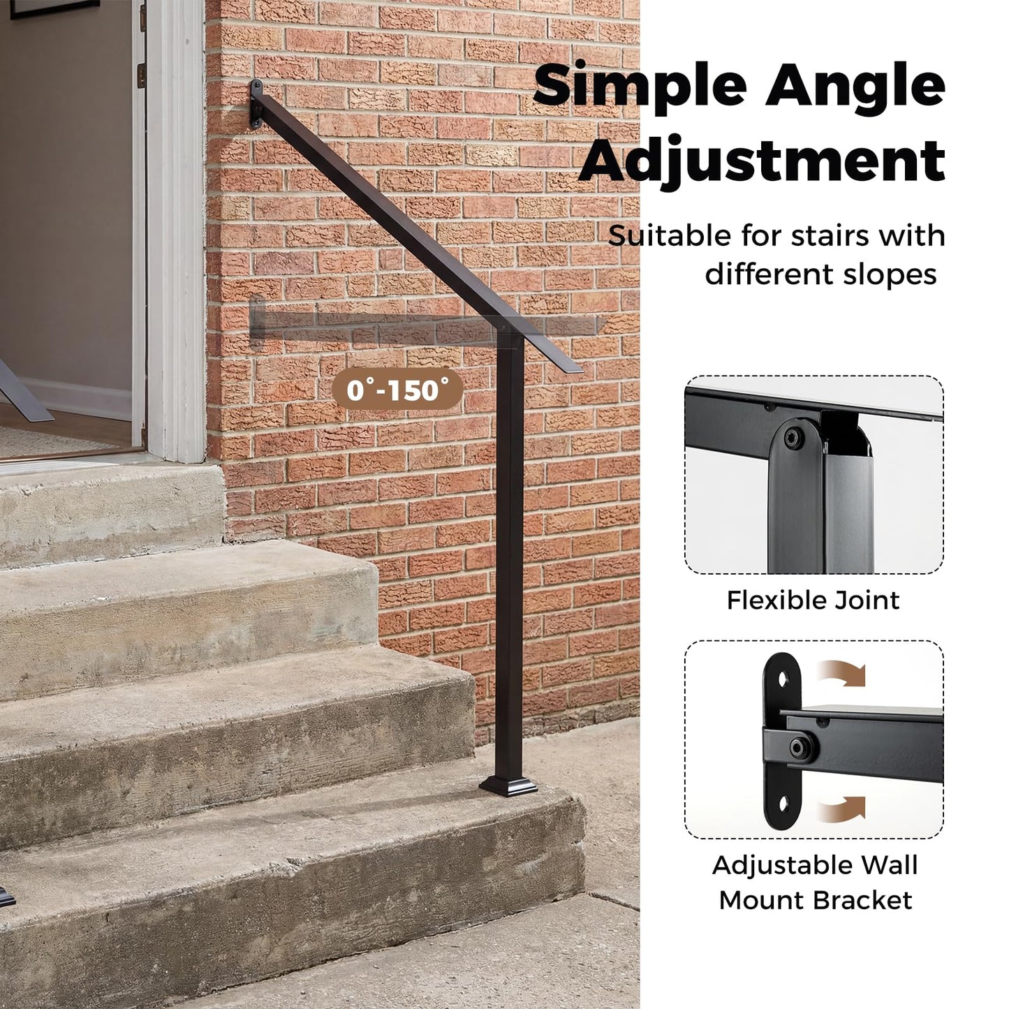 3 Step Heavy-Duty Adjustable Galvanized Steel Railing with Installation Kit for Concrete
