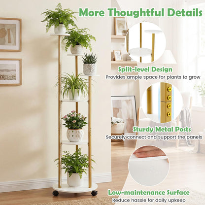 Indoor Plant Stand 6-Tier Corner Shelf with Locking Wheels
