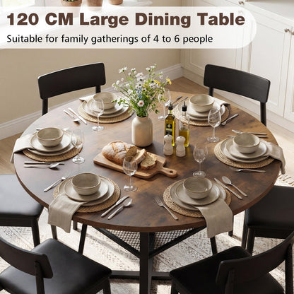 Round Dining Table for 4-6 120 CM Dining Room Table with Storage Shelf and Metal Legs