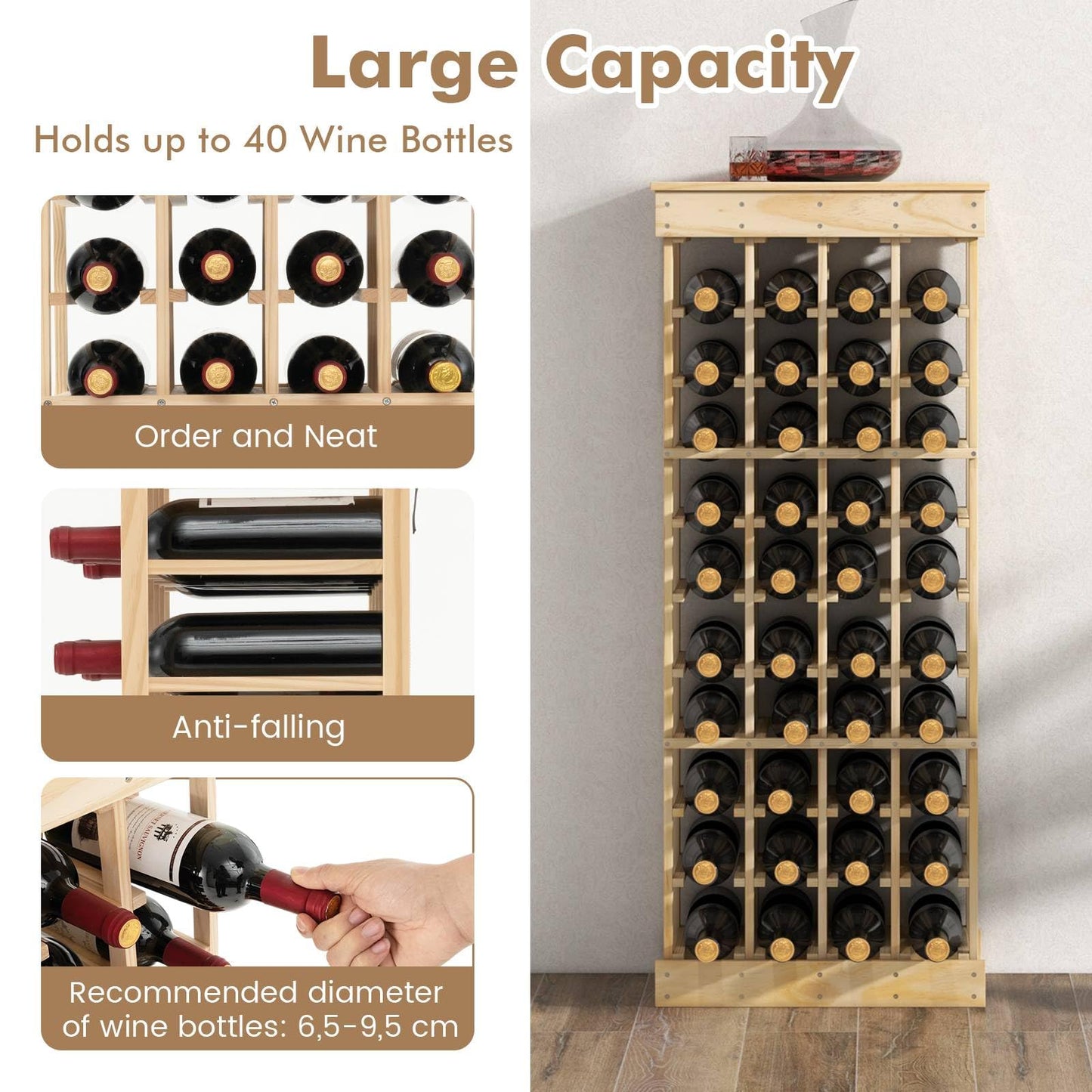 40-Bottle Freestanding Wine Rack Storage Shelf with Tabletop