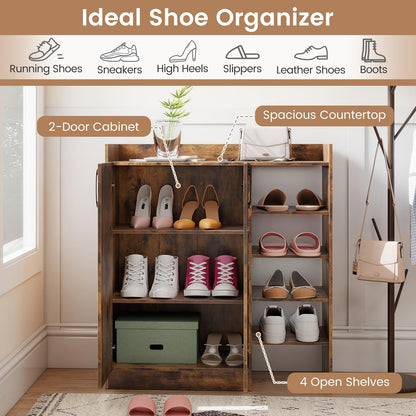 Shoe Storage Organizer with 2 Adjustable Inner Shelves and 4 Open Shelves