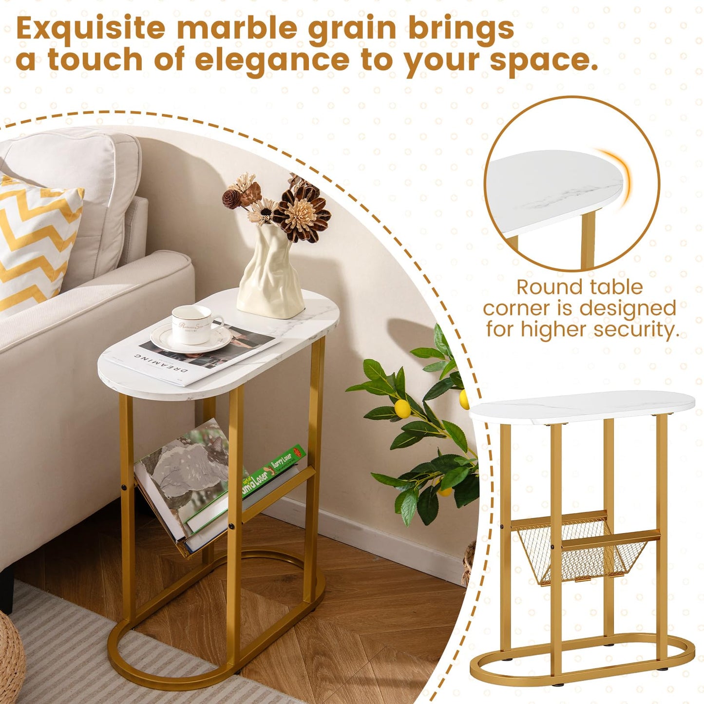 2-Tier Narrow Side Table with Magazine Holder for Living Room Bedroom